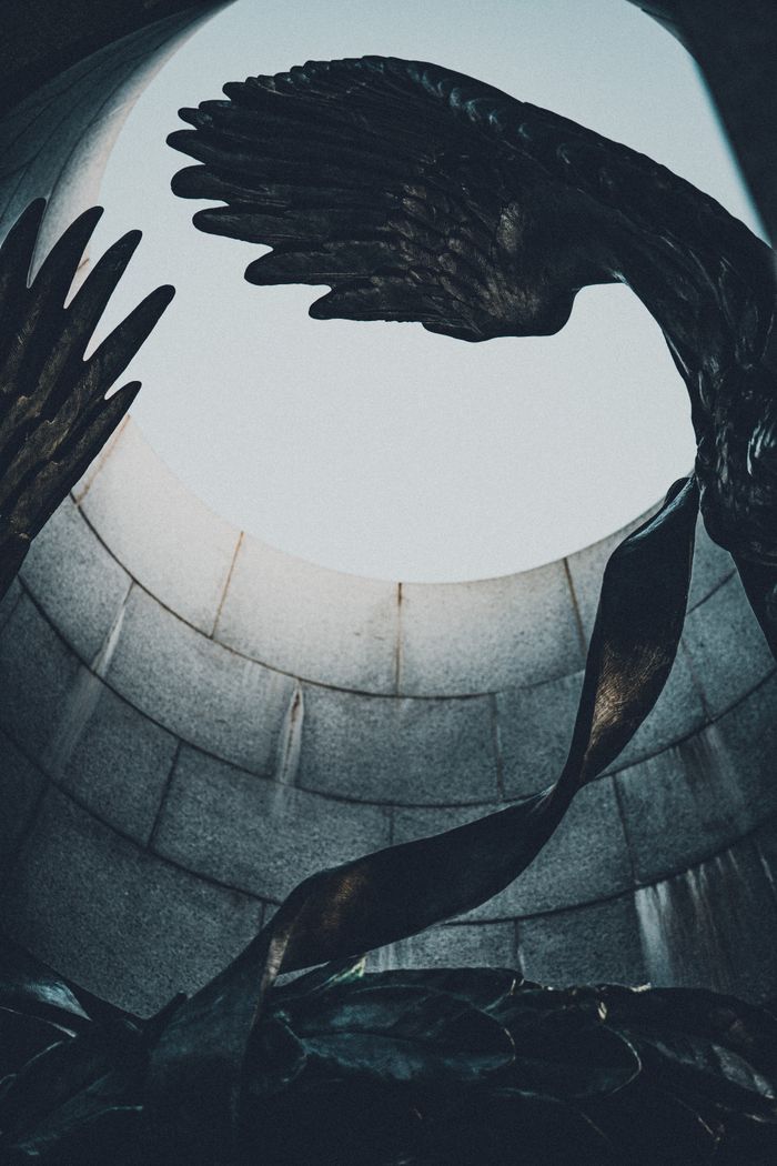 Bronze winged sculpture from below by Connor Scott McManus on Pexels