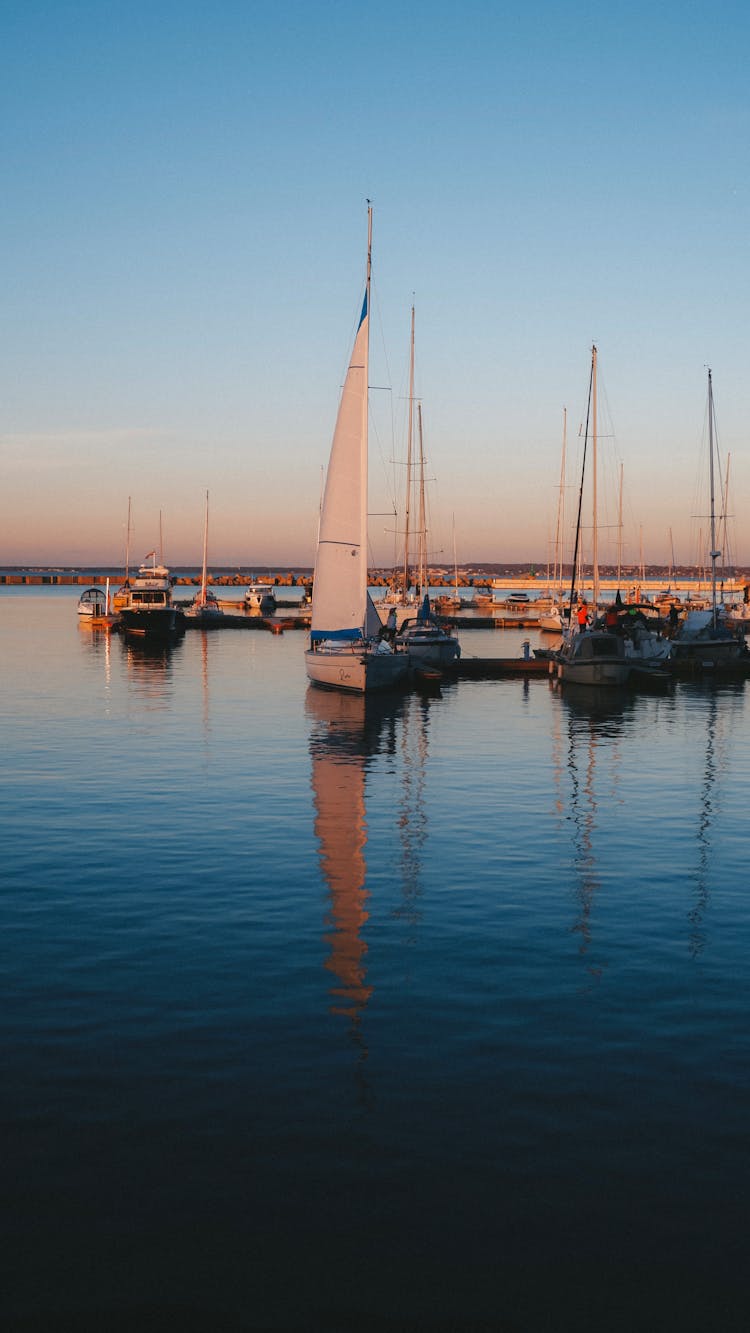 Recreational Boats Moored At Dusk