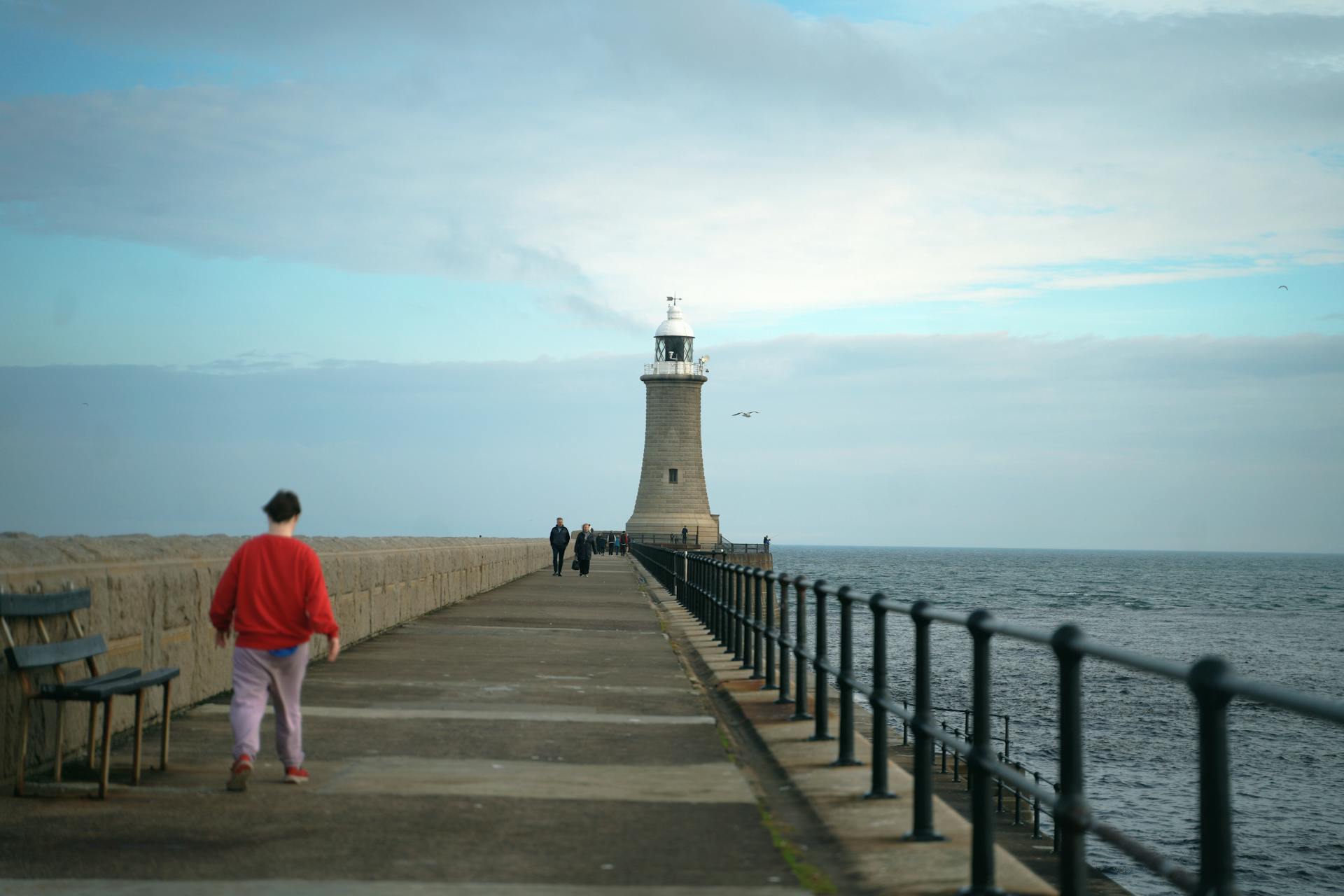 Man in Gray Shirt Walking on Wooden Dock