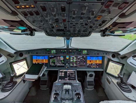 Interior of the Pilots Cabin in a Plane 