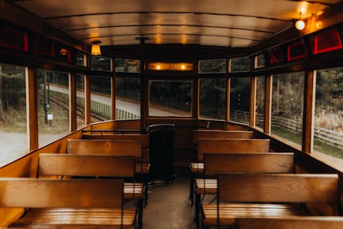 Wooden Seats In a Tram 