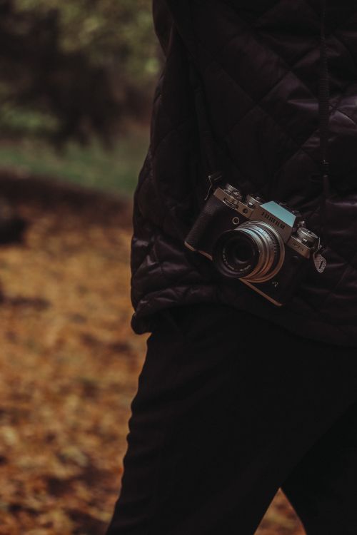 Free A person with a vintage camera hanging outdoors in an autumn park in Ankara, Turkey. Stock Photo