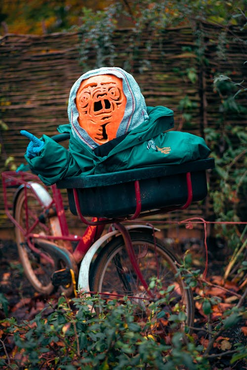Spooky Human Likeness Figure in a Bicycle Basket