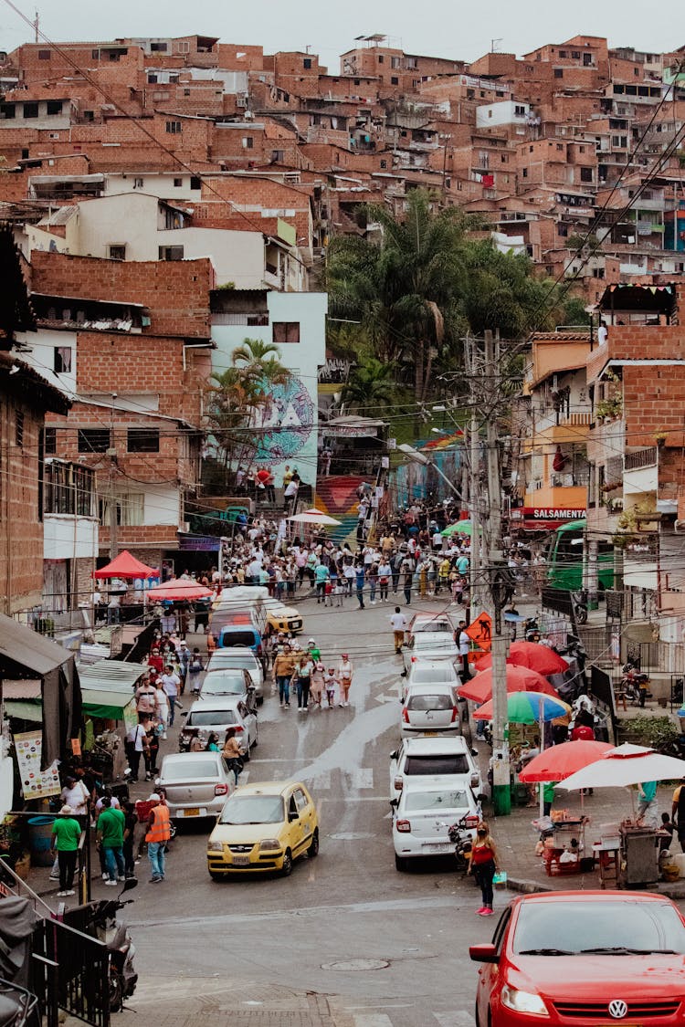 Houses On Mountain At The City Of Medellin In Antioquia, Colombia  