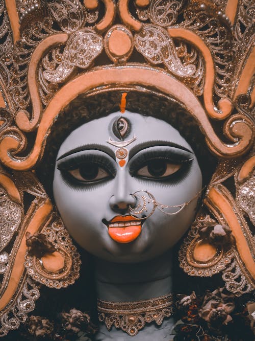 A Close-Up Shot of a Statue of Durga