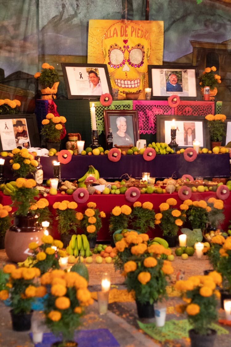 Decoration From Flowers And Pictures For The Day Of The Dead In Mexico 