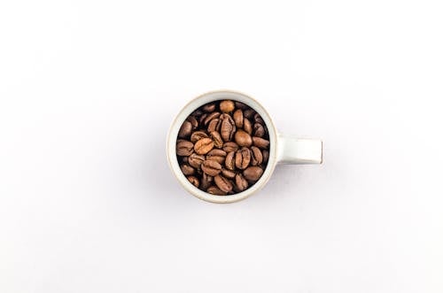 Coffee Beans in White Ceramic Mug