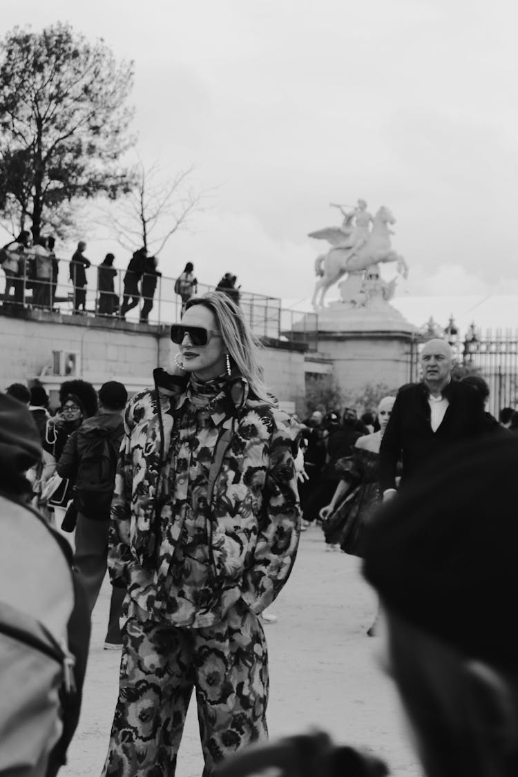 Grayscale Photo Of People In Park