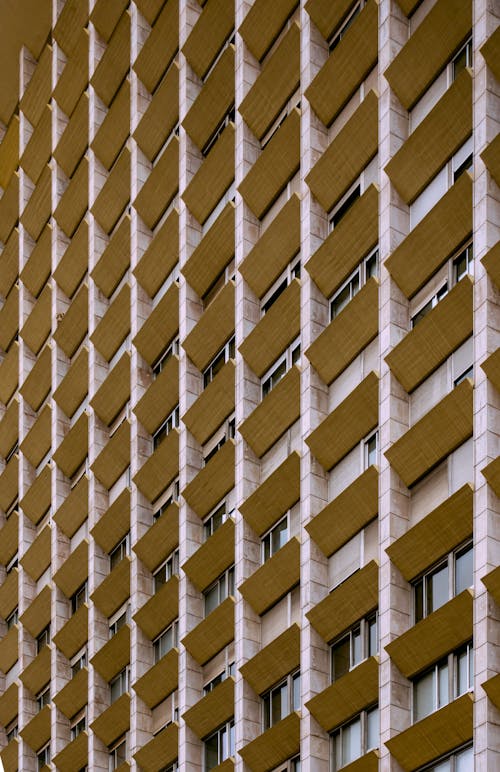 Close-up of a Tall Apartment Building Facade 