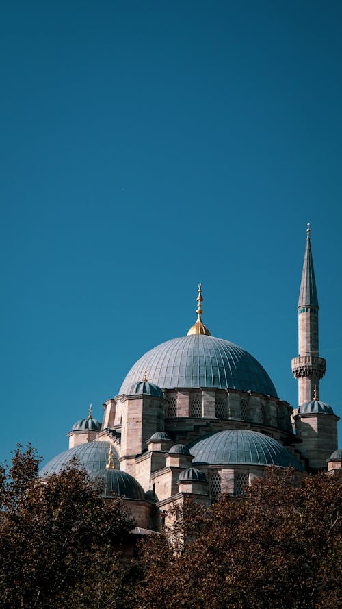 Blue Mosque Facade against Blue Sky 