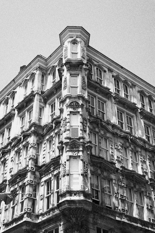 Foto stok gratis bidikan sudut sempit, hitam & putih, kota-kota