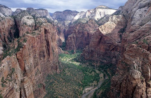 Free View of the Cliffs and Gorge in the Zion National Park in Utah, USA Stock Photo