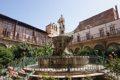 Statue in front of the Santa Caterina, Palermo, Sicily, Italy 