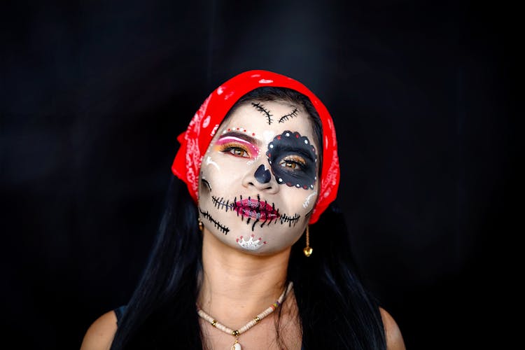 A Woman With Halloween Face Paint