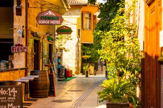 Narrow Alley with Restaurant in Town