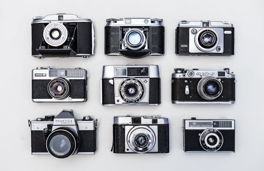 平面布局展示了各种老式相机等经典摄影设备