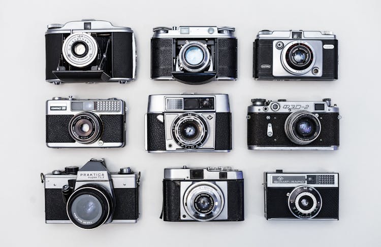 Nine Black-and-gray Cameras