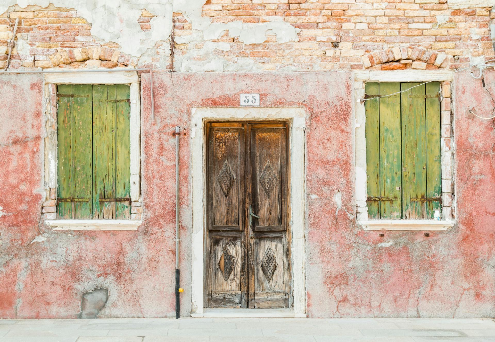 Closed Brown Wooden Door and Window