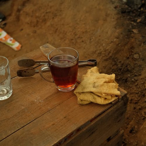 Tea in a Glass on a Wooden Box