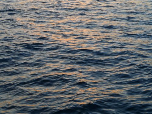 Free Peaceful ocean waves reflecting sunset light, creating a serene seascape Stock Photo
