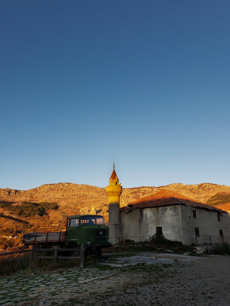 Truck And Mosque In Albania