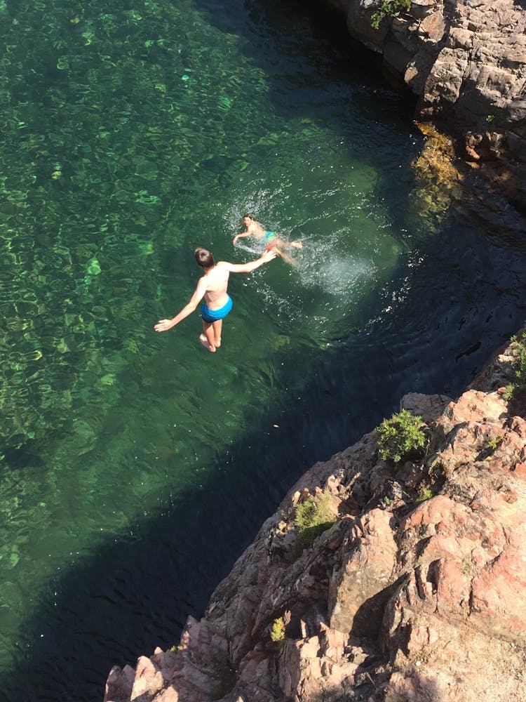 Drone Shot Of A Person Jumping Off Of A Cliff