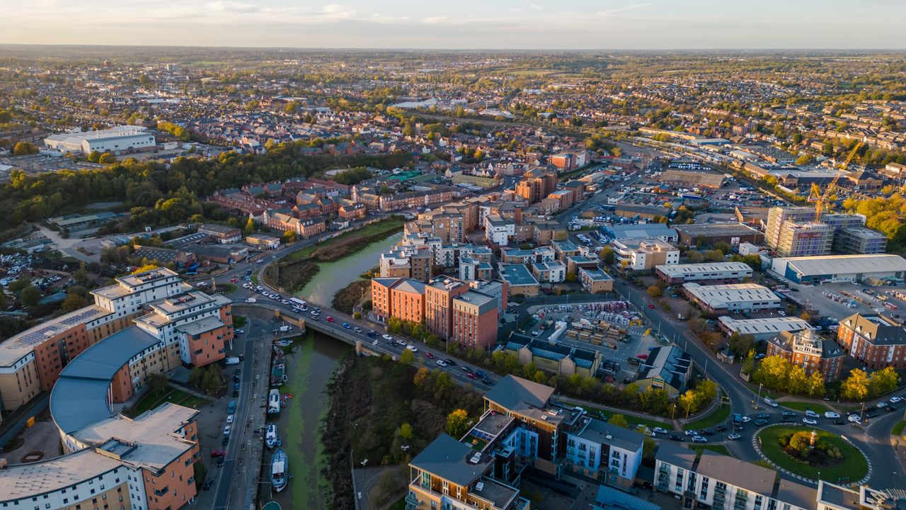 Basingstoke modern cityscape at sunset