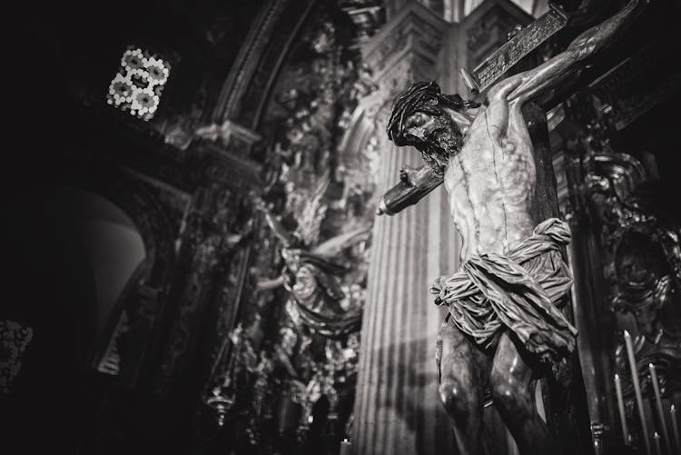 Monochrome Photo Of Crucifix