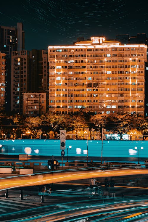 Light Trails on the Road During Night Time