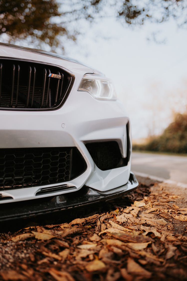 Close-up Of The Front Bumper Of A White Car