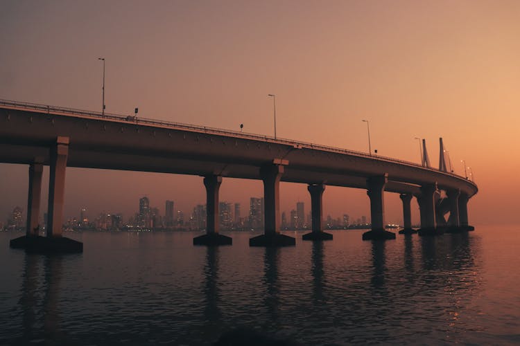 Bridge Across Bay At Sunset