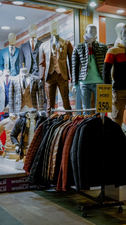 Outerwear on Display in Front of Store