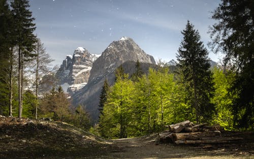 Stars and Blue Sky over a Rocky Mountain