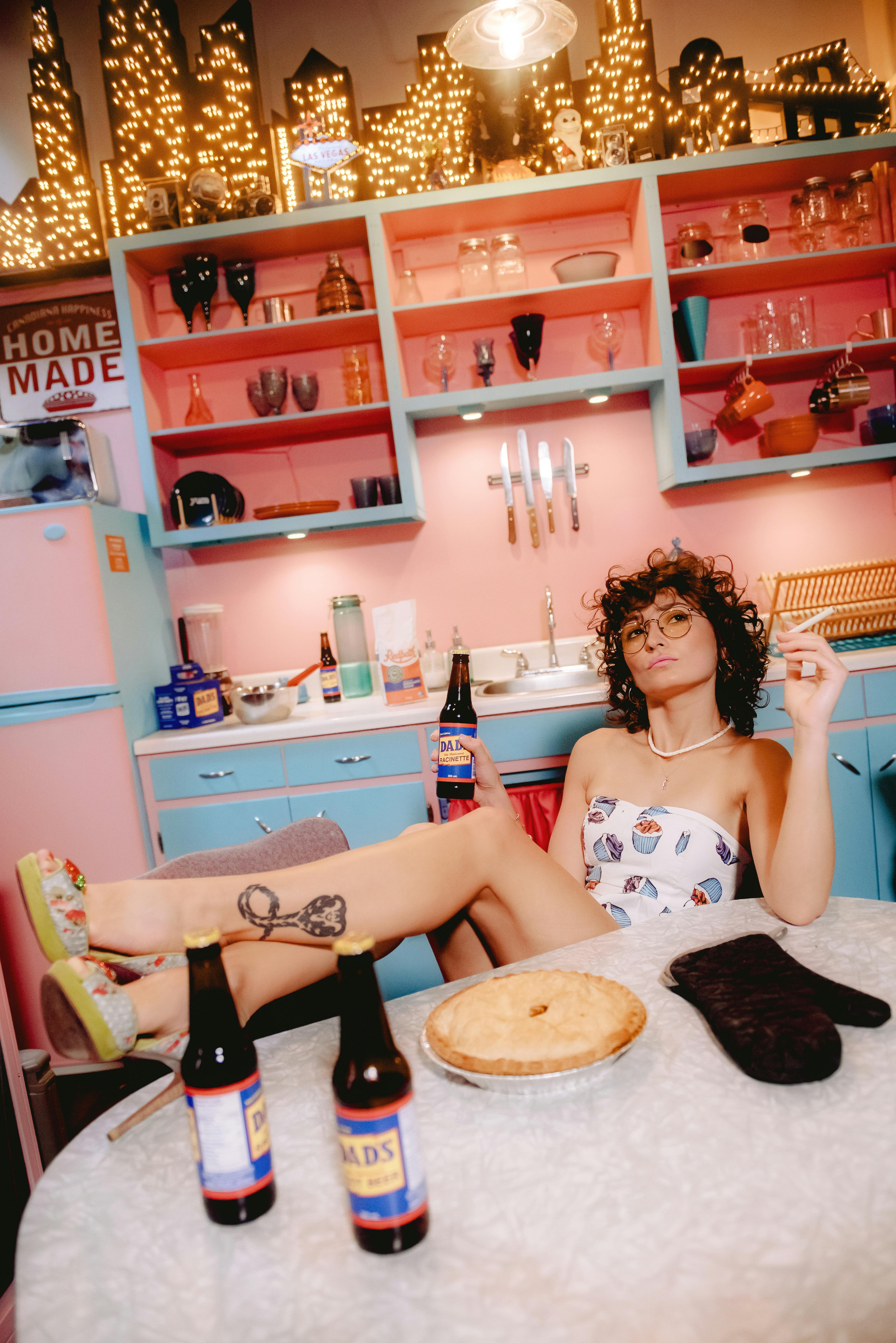 Woman Smoking And Drinking In Retro Kitchen Free Stock Photo   Pexels Photo 14240606 