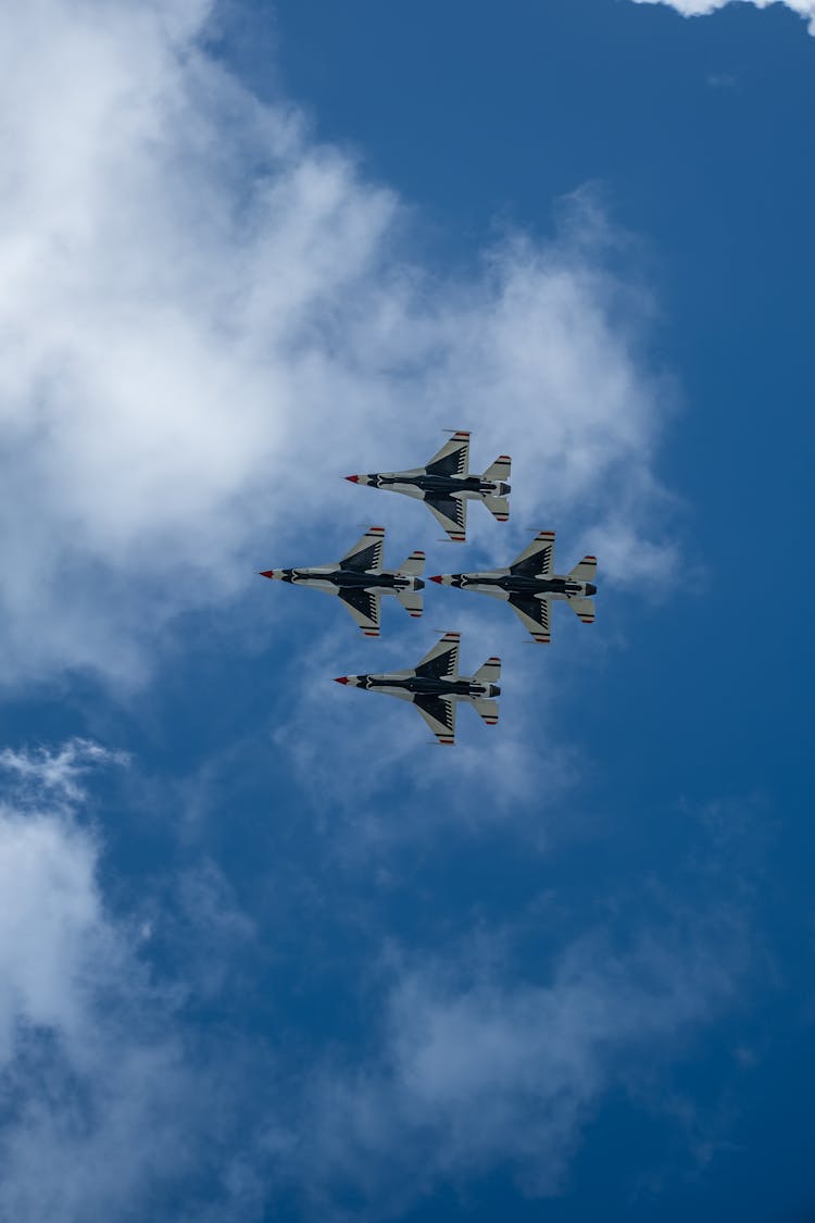 Fighter Jets Flying Together Under Blue Sky