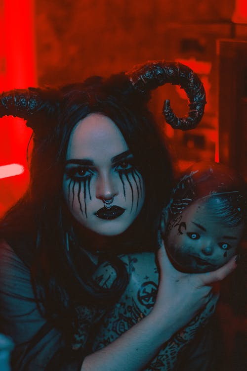 Close-Up Shot of a Woman in Halloween Costume