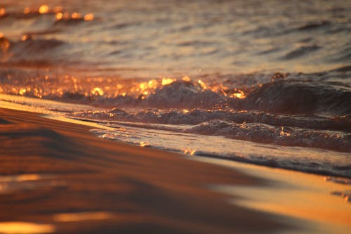 Close-up of the Waves Crashing on the Beach