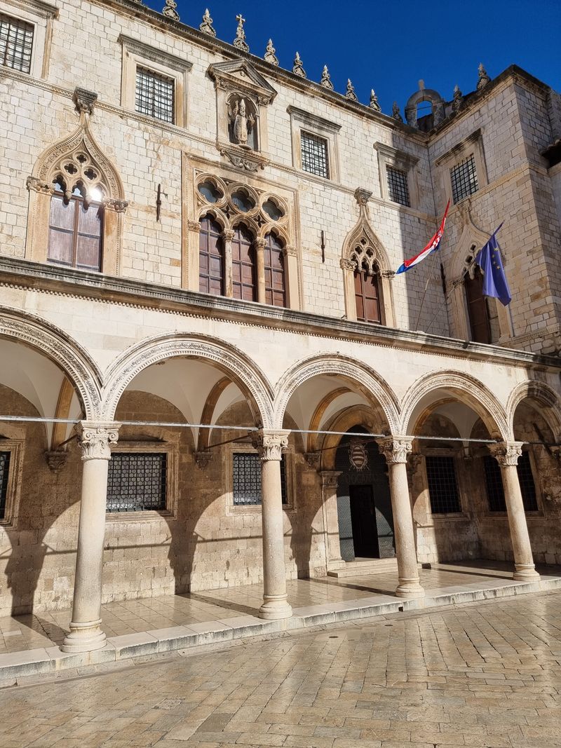 Arcaded facade of Sponza Palace in Dubrovnik