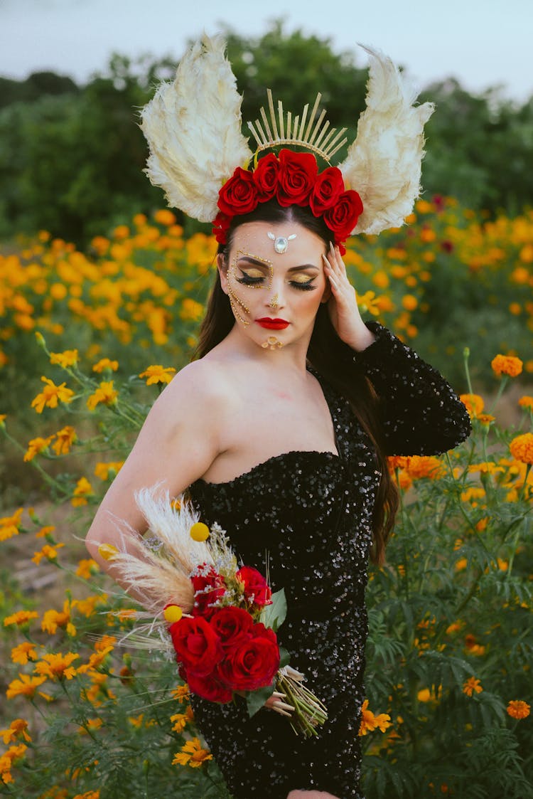 Woman In Costume On Meadow