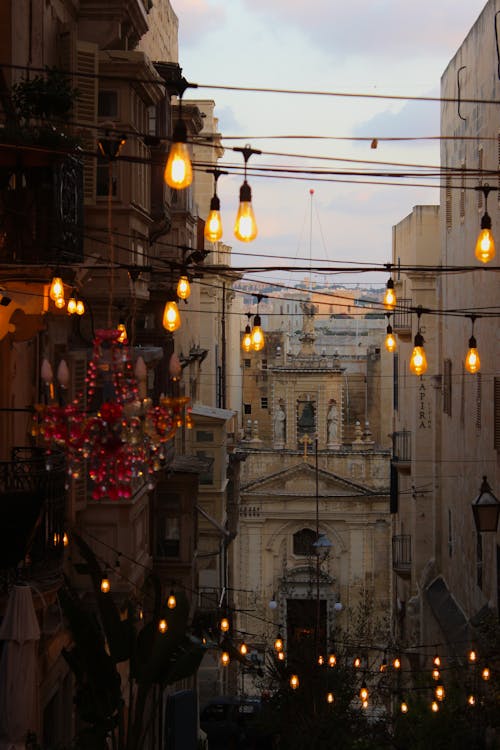 Sting Light Bulbs Hanging on the Streeet