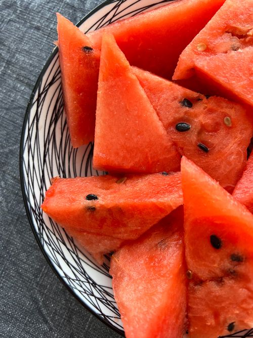Free Close-up of fresh watermelon slices on a ceramic plate in Tallinn, Estonia. Stock Photo