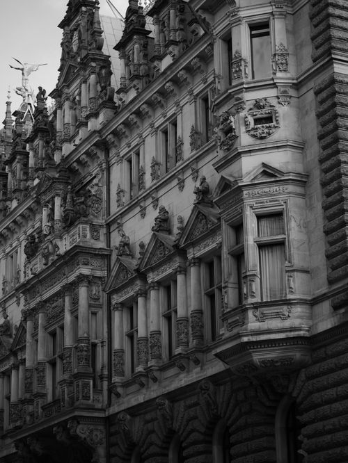 Free Intricate facade of a historic Gothic-style building, captured in monochrome Stock Photo