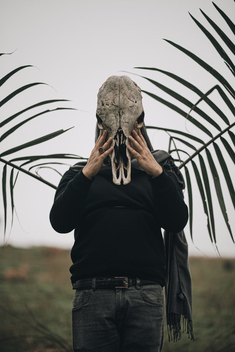 Man In Scary Mask In Nature