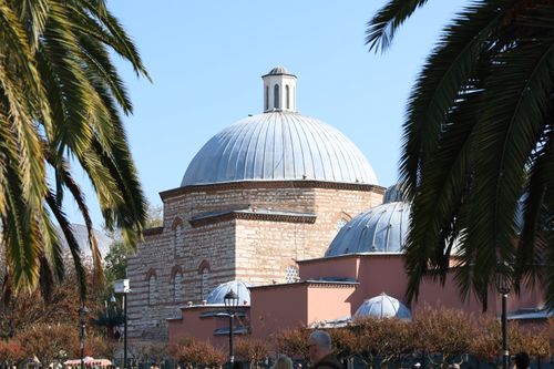 Free Beautiful domed architecture framed by palm trees in Istanbul, showcasing historic charm. Stock Photo