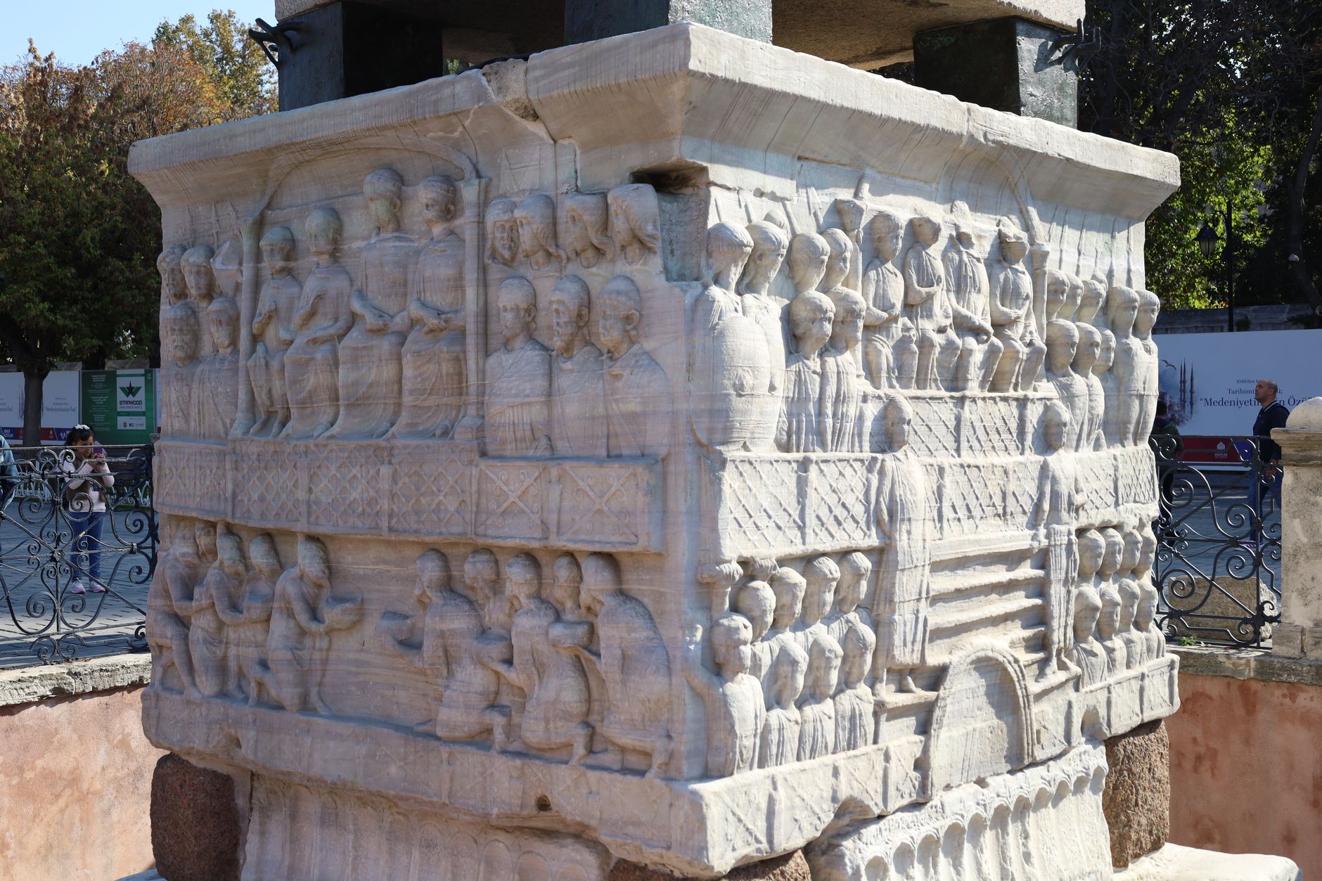 Close-up of the ancient Obelisk of Theodosius carvings in Istanbul, Turkey.