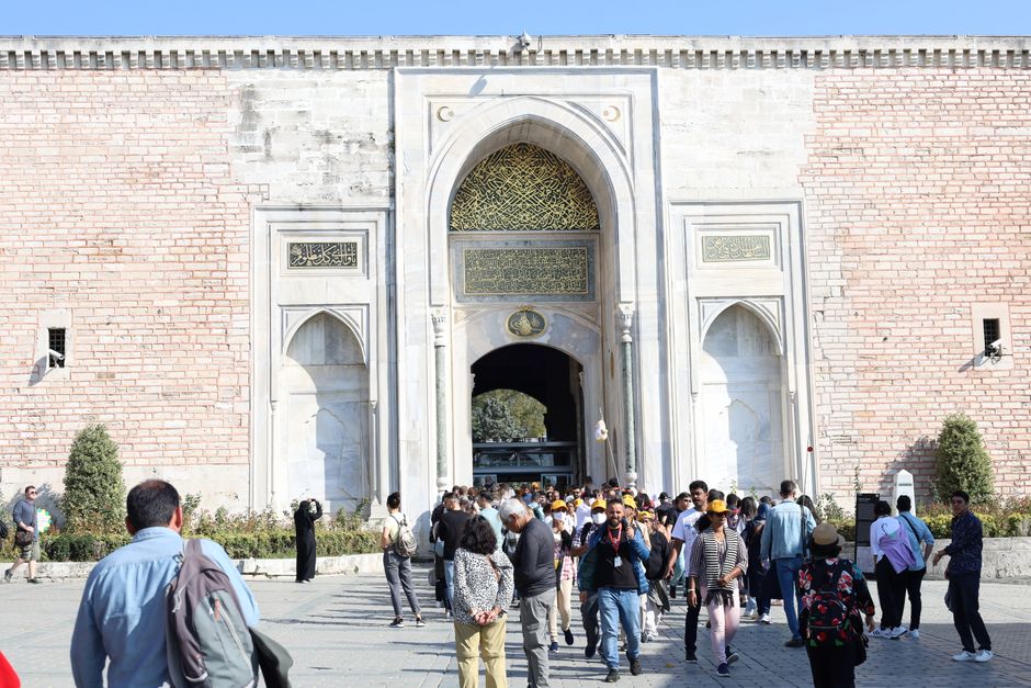 Ornate courtyard inside Topkapi Palace in Istanbul, Turkey