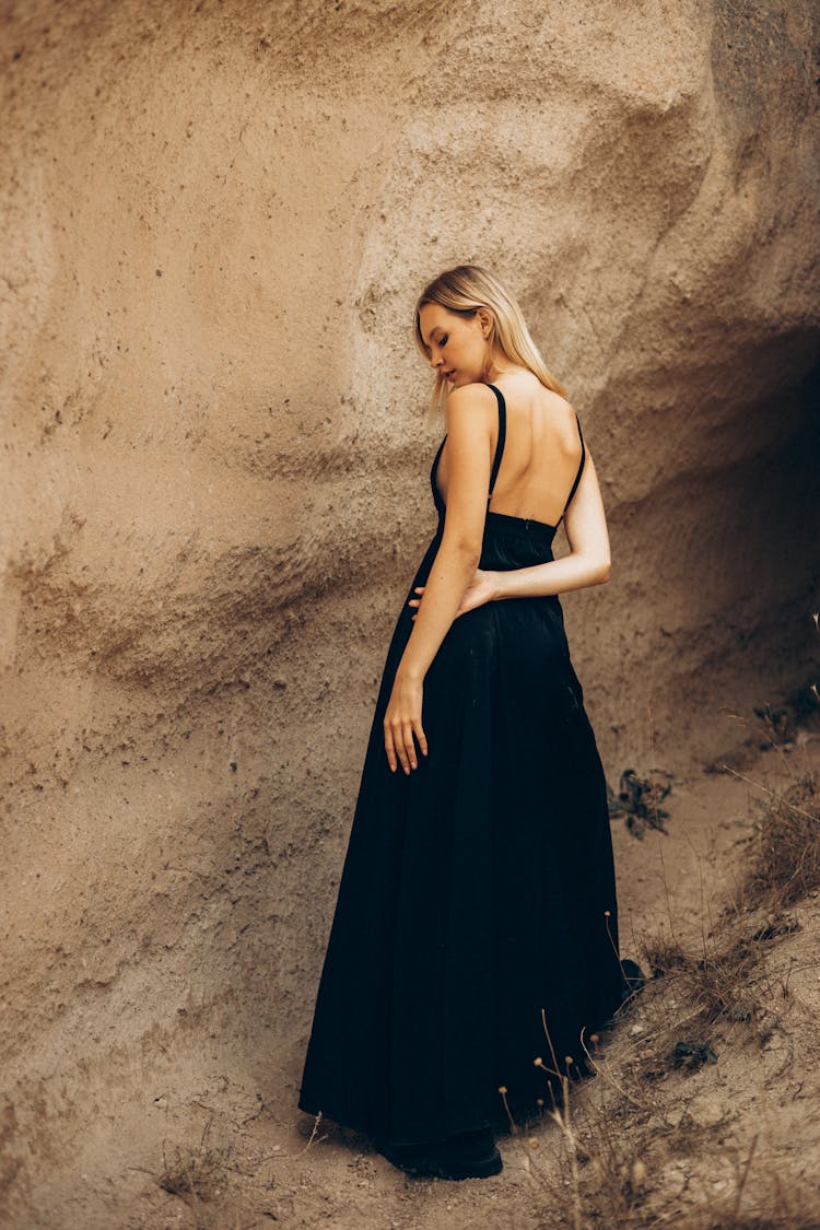 Blonde Woman Wearing Black Dress