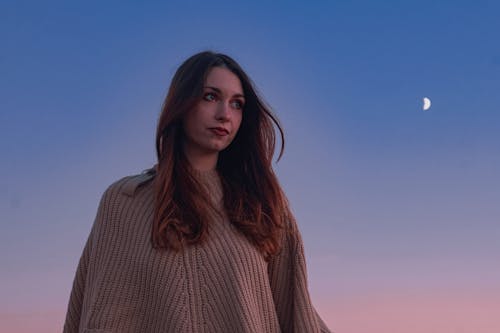 Woman in Brown Knit Sweater