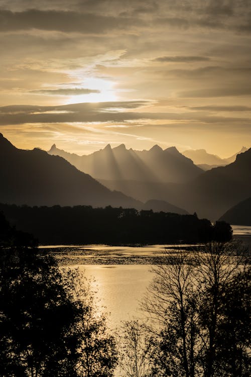 A Scenic View of Lake Lucerne from Meggen in Grayscale