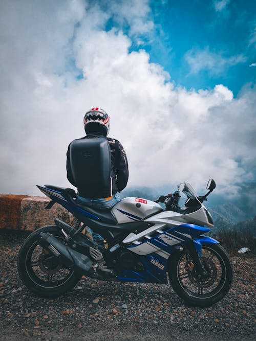 Free stock photo of beautiful sky, big bikes, blue mountains